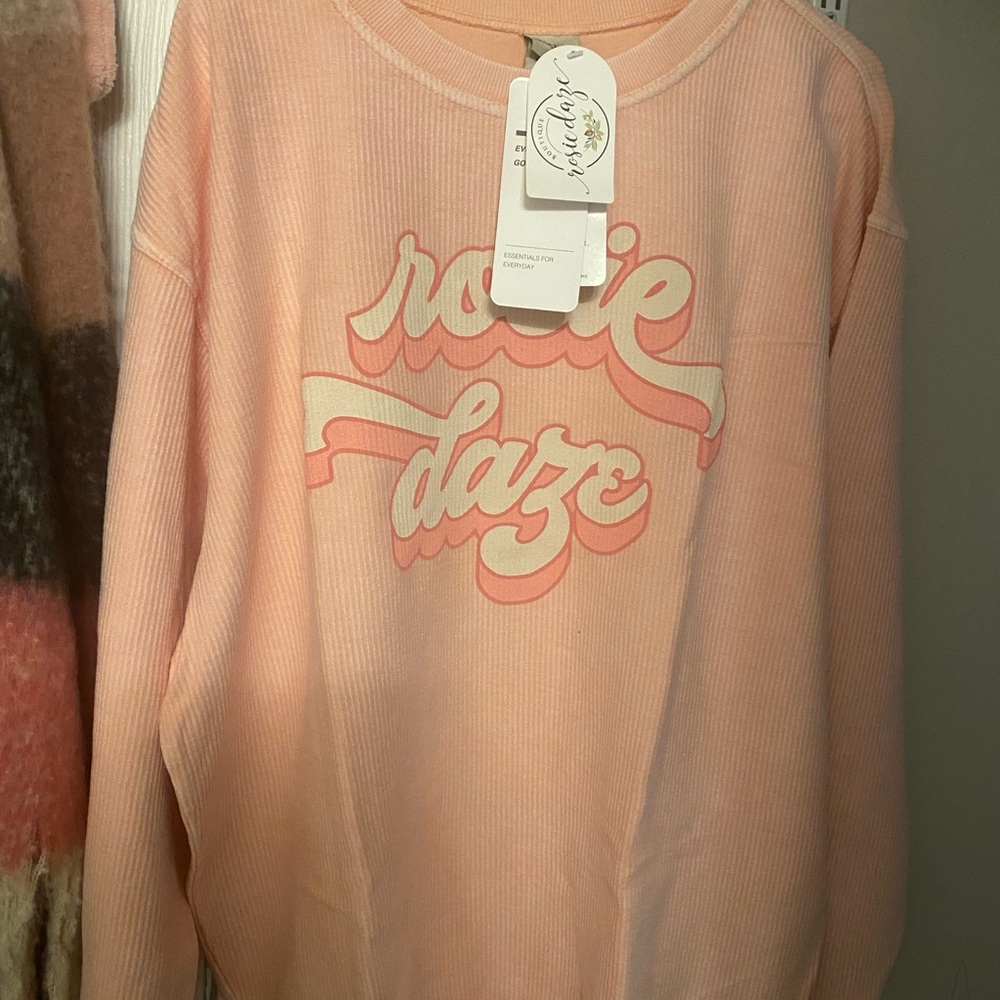 NEW Rosie Daze Corded Crew Sweatshirt Pink Retro